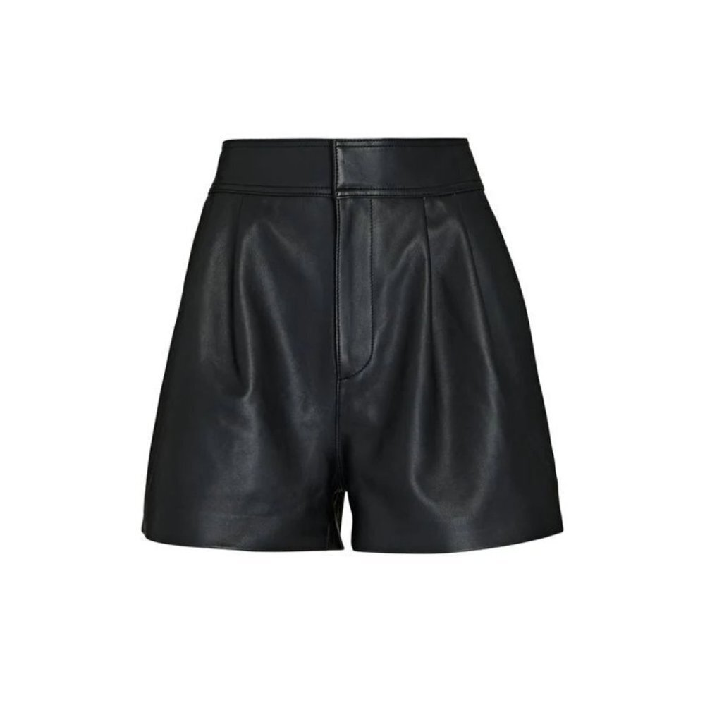 NWT Intermix Remi Leather Shorts Womens 14 Black Pleated High Rise Waist NEW